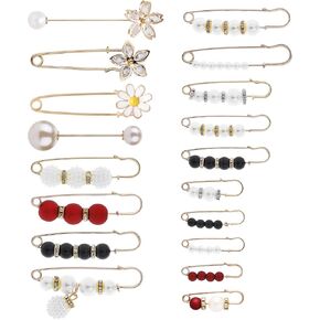 Lusofie 18 Pieces Women's Brooch with Pearl Rhinestone Fashion Artificial Pearl Brooch Cardigan Scarf Accessories for Women's Clothing, one size, Alloy Steel, pearl rhinestones in Kuwait