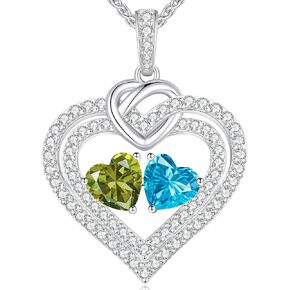LOUISA SECRET Sparkling Double Heart Birthstone Necklaces for Women, 925 Sterling Silver Fine Jewelry, Pendant Heart Necklaces Birthday Anniversary Christmas Gift for Women Wife Mom Girlfriend Lady