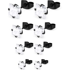 Cisyozi 4 أزواج 20 جرام الفولاذ المقاوم للصدأ الرجال النساء وأقراط الغضروف الأذن الثقب اللولب الزنمة الحديد واضح مربع تشيكوسلوفاكيا 3-6 مللي متر in Kuwait