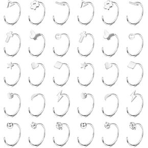 CASSIECA 15 زوجًا من الأقراط نصف الأطواق المصنوعة من الفولاذ المقاوم للصدأ أقراط هوجي هوب الصغيرة المخلب، الكرة، البار، النجمة، القمر، القلب، الفراشة، النقطة، تشيكوسلوفاكيا نصف الأطواق أقراط ثقب الغضروف أقراط صغيرة هوب in Kuwait