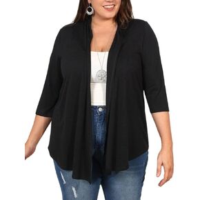 Milumia Women's Plus Size Casual Drape Open Front Cardigans Basic 3/4 Sleeve Coat