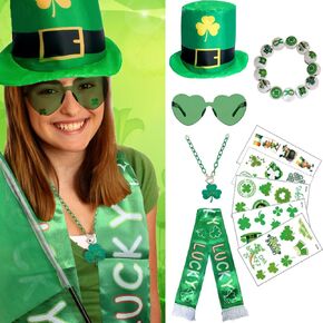 longpo St Patricks Day Accessories Set for Adults St.Patrick's Day Costume for Women Men (Green) in Kuwait