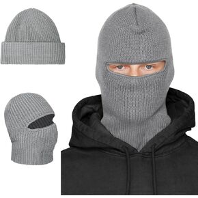 BROKIG 2 in 1 Black Balaclava Ski Mask Winter Balaclava Mask Warm Face Mask Balaclava and Beanie Hats for Men