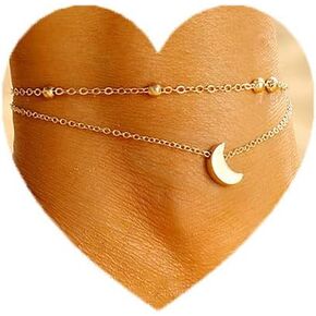 Shegirl Boho خلخال مزدوج سوار القمر شاطئ الكاحل سوار الفضة الخرز سلسلة مجوهرات القدم للنساء والفتيات in Kuwait