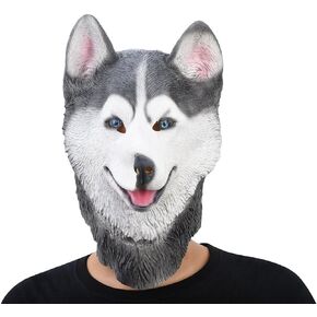 PARTY STORY Siberian Husky Dog Latex Animal Head Mask Novelty Costume Rubber Masks Gray in Kuwait
