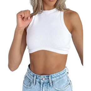 Artfish المرأة عالية الرقبة المحاصيل القمم Crewneck مضلع جاهزة أكمام مشد بوستير Y2K الدبابات