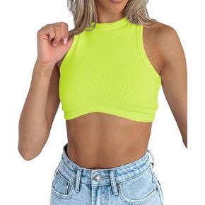 Artfish Womens High Neck Crop Tops Crewneck Ribbed Fitted Sleeveless Corset Bustier Y2K Tanks
