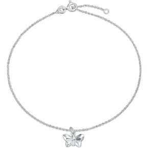 3D Geometric Origami Jewelry Animals Elephant Giraffe Cat Kitten Butterfly Anklet Small Charm Dangle Ankle Bracelet For Women .925 Sterling Silver Adjustable 9 To 10 Inch