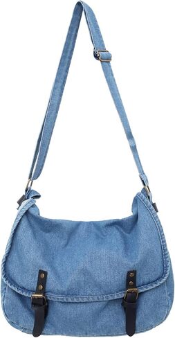 Denim Shoulder Bag for Women Large Hobo Tote Handbag Lightweight Shopping Bag Purse Slouchy Travel Bag Retro Casual Bag in Kuwait