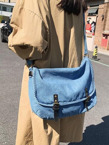 Denim Shoulder Bag for Women Large Hobo Tote Handbag Lightweight Shopping Bag Purse Slouchy Travel Bag Retro Casual Bag in Kuwait