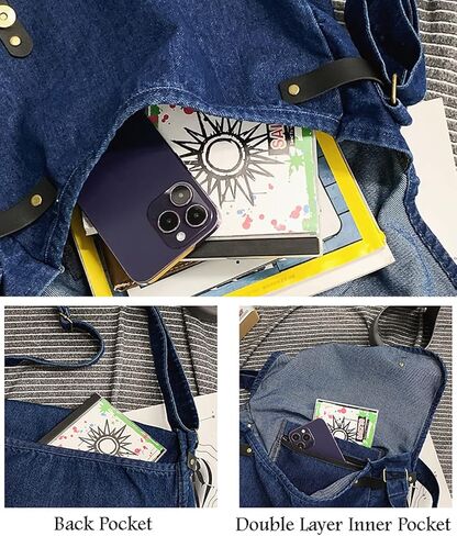 Denim Shoulder Bag for Women Large Hobo Tote Handbag Lightweight Shopping Bag Purse Slouchy Travel Bag Retro Casual Bag in Kuwait