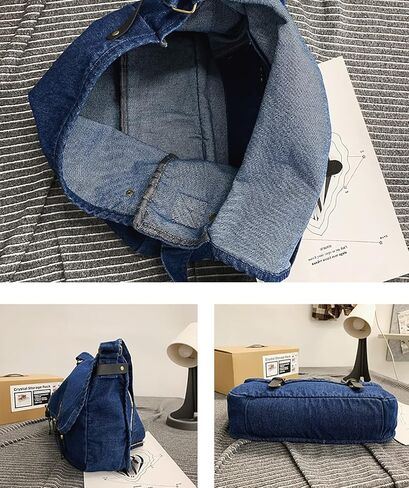 Denim Shoulder Bag for Women Large Hobo Tote Handbag Lightweight Shopping Bag Purse Slouchy Travel Bag Retro Casual Bag in Kuwait