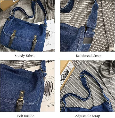 Denim Shoulder Bag for Women Large Hobo Tote Handbag Lightweight Shopping Bag Purse Slouchy Travel Bag Retro Casual Bag in Kuwait