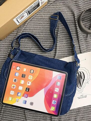 Denim Shoulder Bag for Women Large Hobo Tote Handbag Lightweight Shopping Bag Purse Slouchy Travel Bag Retro Casual Bag in Kuwait