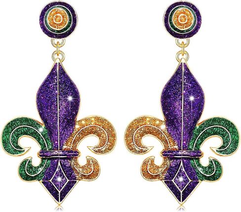 Mardi Gras Earrings for Women, Glitter Crown Mask Fleur De Lis Earrings for Fat Tuesday Celebration, Mardi Gras Accessory Carnival Parade Party Favors Gifts in Saudi Arabia