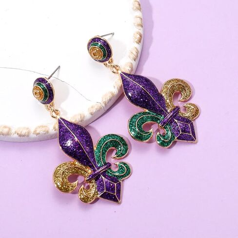 Mardi Gras Earrings for Women, Glitter Crown Mask Fleur De Lis Earrings for Fat Tuesday Celebration, Mardi Gras Accessory Carnival Parade Party Favors Gifts in Saudi Arabia