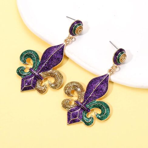 Mardi Gras Earrings for Women, Glitter Crown Mask Fleur De Lis Earrings for Fat Tuesday Celebration, Mardi Gras Accessory Carnival Parade Party Favors Gifts in Saudi Arabia