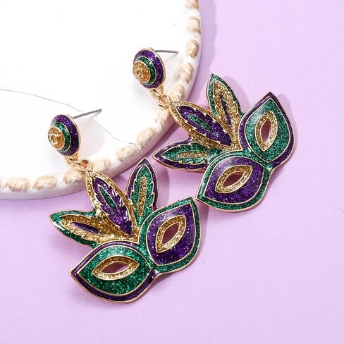 Mardi Gras Earrings for Women, Glitter Crown Mask Fleur De Lis Earrings for Fat Tuesday Celebration, Mardi Gras Accessory Carnival Parade Party Favors Gifts in Saudi Arabia