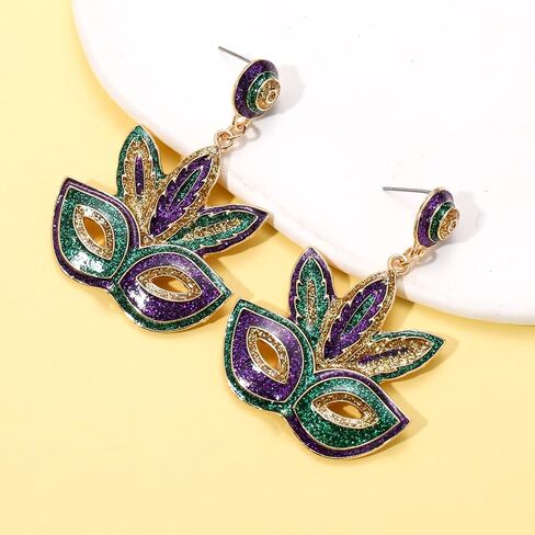Mardi Gras Earrings for Women, Glitter Crown Mask Fleur De Lis Earrings for Fat Tuesday Celebration, Mardi Gras Accessory Carnival Parade Party Favors Gifts in Saudi Arabia