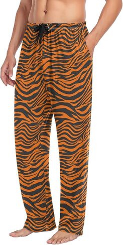 ALAZA Men's Tiger Orange Stripe Repeated Black Jungle Safari Sleep Pajama Pant in Saudi Arabia