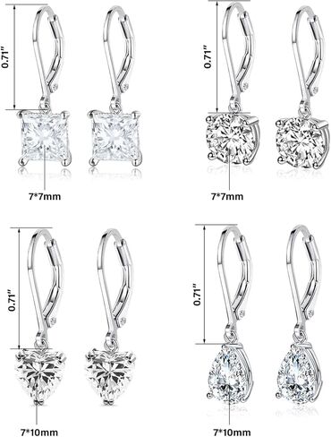 925 Sterling Silver Drop Earrings for Women Princess Teardrop 5A Cubic Zirconia Earrings Hypoallergenic Dangle Earrings for Wedding in Kuwait