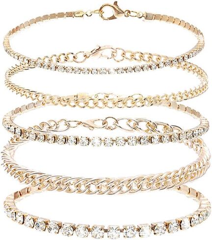 Lorealri Layered Crystal Anklets Bracelets Gold Rhinestone Chunky Ankle Chain Summer Beach Waterproof Barefoot Sandals Foot Jewelry for Women and Teen Girls, Rhinestone in Kuwait