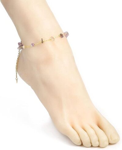 PH PandaHall 10pcs Golden Brass Chain Anklet with Colorful Natural Gemstone Chip, Adjustable Bracelet Anklet Bracelet Charm Stone Bracelet Beaded Bangle for Women and Men Christmas Gift in Saudi Arabia