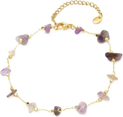 PH PandaHall 10pcs Golden Brass Chain Anklet with Colorful Natural Gemstone Chip, Adjustable Bracelet Anklet Bracelet Charm Stone Bracelet Beaded Bangle for Women and Men Christmas Gift in Saudi Arabia
