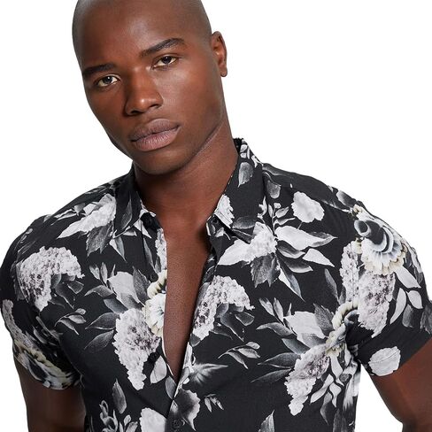 GUESS Men's Short Sleeve Eco Rayon Muted Floral Shirt in Saudi Arabia