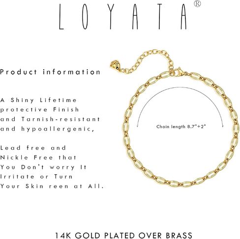 LOYATA الذهب ربط خلخال للنساء 18K الذهب لذيذ بسيط سطح مستو سلسلة خلخال حساسة الصيف الشاطئ مجوهرات in Saudi Arabia
