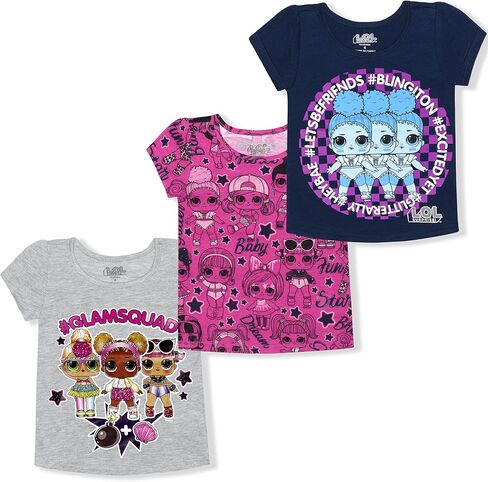 مجموعة تي شيرت MGA Entertainment LOL Surprise Girl مكونة من 3 تي شيرتات بأكمام قصيرة، حزمة بلوزة عصرية للأطفال الصغار in Kuwait