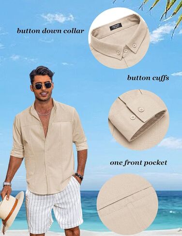 COOFANDY Men's Linen Shirts Casual Button Down Long Sleeve Beach Shirt with Pocket in Saudi Arabia