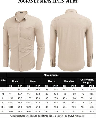 COOFANDY Men's Linen Shirts Casual Button Down Long Sleeve Beach Shirt with Pocket in Saudi Arabia