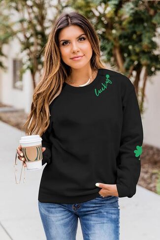 VILOVE Women St Patricks Day Sweatshirts Lucky Clover Sweater Irish Shamrock Pullover Long Sleeve Graphic Tops in Saudi Arabia