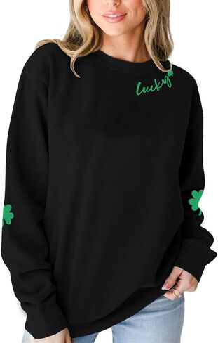 VILOVE Women St Patricks Day Sweatshirts Lucky Clover Sweater Irish Shamrock Pullover Long Sleeve Graphic Tops in Saudi Arabia