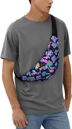 Mushroom Large Crossbody Fanny Pack Belt Bag With 3 Zipper Pockets, Gifts For Sports Festival Workout Traveling Running Casual Hands Free Waist Pack Wallets Phone Bag in Saudi Arabia