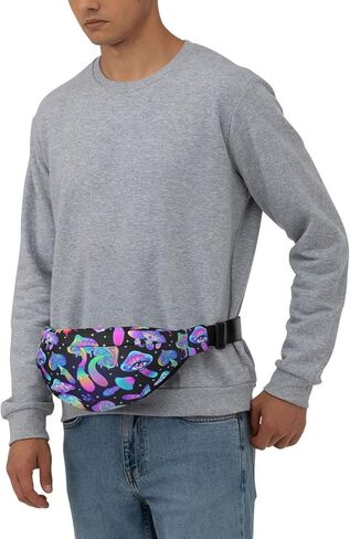 Mushroom Large Crossbody Fanny Pack Belt Bag With 3 Zipper Pockets, Gifts For Sports Festival Workout Traveling Running Casual Hands Free Waist Pack Wallets Phone Bag in Saudi Arabia