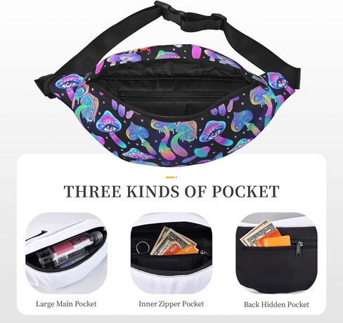 Mushroom Large Crossbody Fanny Pack Belt Bag With 3 Zipper Pockets, Gifts For Sports Festival Workout Traveling Running Casual Hands Free Waist Pack Wallets Phone Bag in Saudi Arabia
