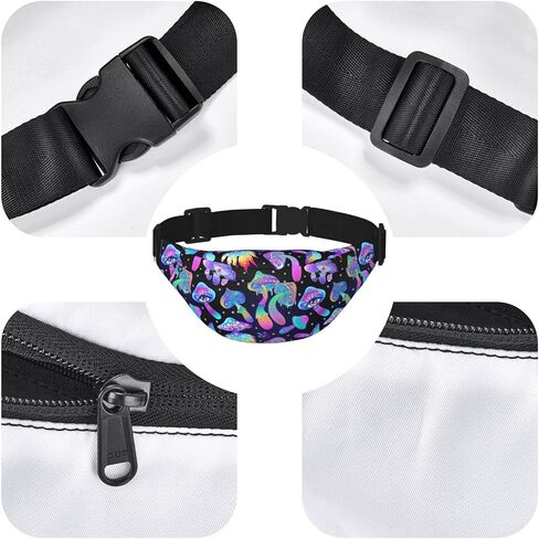 Mushroom Large Crossbody Fanny Pack Belt Bag With 3 Zipper Pockets, Gifts For Sports Festival Workout Traveling Running Casual Hands Free Waist Pack Wallets Phone Bag in Saudi Arabia
