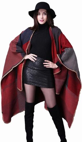 المرأة للشالات والأغطية وشاح شال على الوجهين متماسكة كبيرة كيب سترة صوفية مفتوحة المعطف in Kuwait