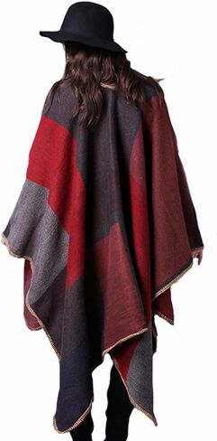 المرأة للشالات والأغطية وشاح شال على الوجهين متماسكة كبيرة كيب سترة صوفية مفتوحة المعطف in Kuwait