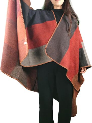 المرأة للشالات والأغطية وشاح شال على الوجهين متماسكة كبيرة كيب سترة صوفية مفتوحة المعطف in Kuwait