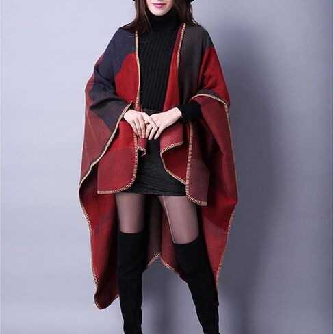 المرأة للشالات والأغطية وشاح شال على الوجهين متماسكة كبيرة كيب سترة صوفية مفتوحة المعطف in Kuwait