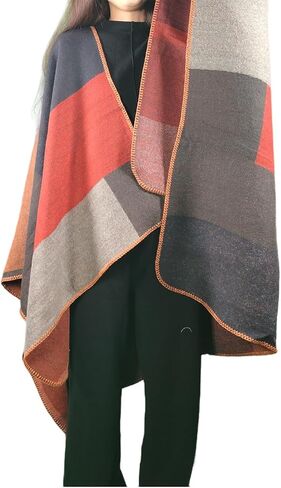 المرأة للشالات والأغطية وشاح شال على الوجهين متماسكة كبيرة كيب سترة صوفية مفتوحة المعطف in Kuwait