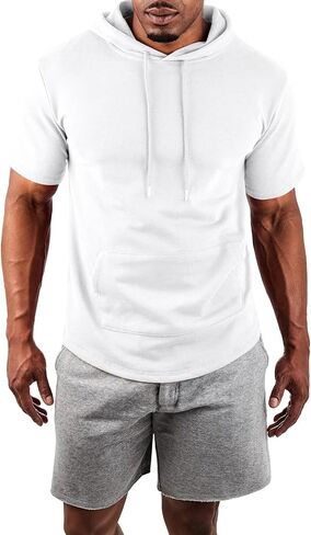 Ohoo Mens French Terry Hoodie Pullover Short Sleeve Lightweight Super Soft Hooded Sweatshirt in Saudi Arabia