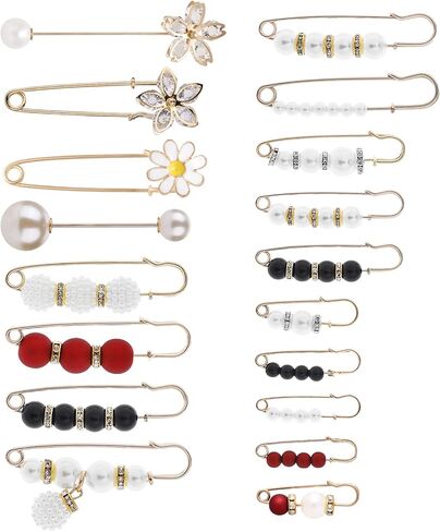Lusofie 18 Pieces Women's Brooch with Pearl Rhinestone Fashion Artificial Pearl Brooch Cardigan Scarf Accessories for Women's Clothing, one size, Alloy Steel, pearl rhinestones in Kuwait