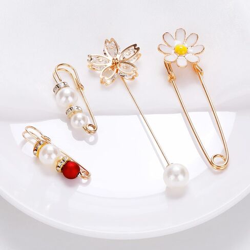Lusofie 18 Pieces Women's Brooch with Pearl Rhinestone Fashion Artificial Pearl Brooch Cardigan Scarf Accessories for Women's Clothing, one size, Alloy Steel, pearl rhinestones in Kuwait