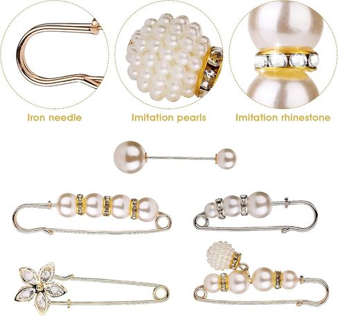 Lusofie 18 Pieces Women's Brooch with Pearl Rhinestone Fashion Artificial Pearl Brooch Cardigan Scarf Accessories for Women's Clothing, one size, Alloy Steel, pearl rhinestones in Kuwait
