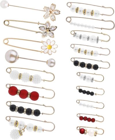 Lusofie 18 Pieces Women's Brooch with Pearl Rhinestone Fashion Artificial Pearl Brooch Cardigan Scarf Accessories for Women's Clothing, one size, Alloy Steel, pearl rhinestones in Kuwait