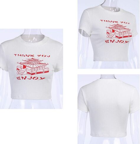SAFRISIOR Women Sexy Thank You Enjoy Printed Tower Graphic Skinny Slim Streetwear Sleeveless Crop Tank Top in Saudi Arabia